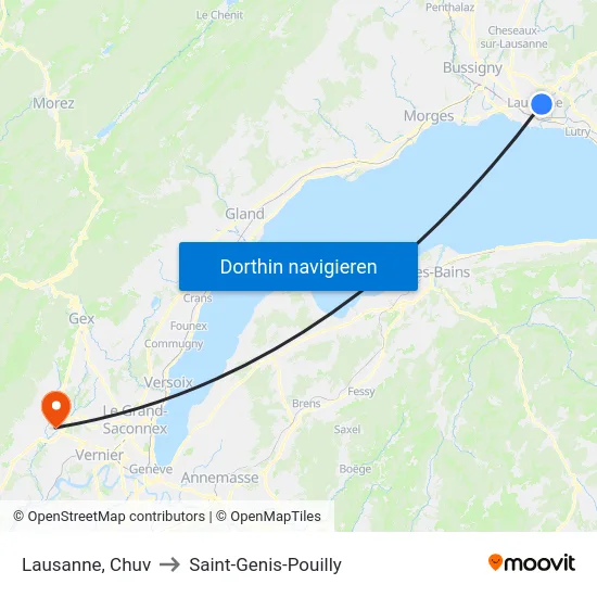 Lausanne, Chuv to Saint-Genis-Pouilly map