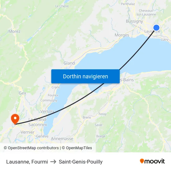 Lausanne, Fourmi to Saint-Genis-Pouilly map