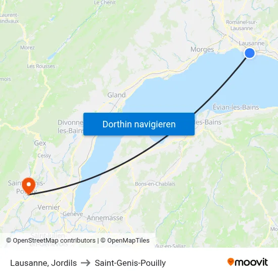 Lausanne, Jordils to Saint-Genis-Pouilly map