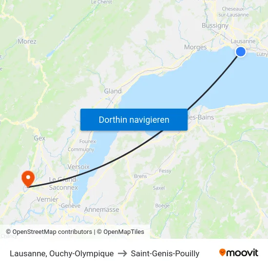 Lausanne, Ouchy-Olympique to Saint-Genis-Pouilly map