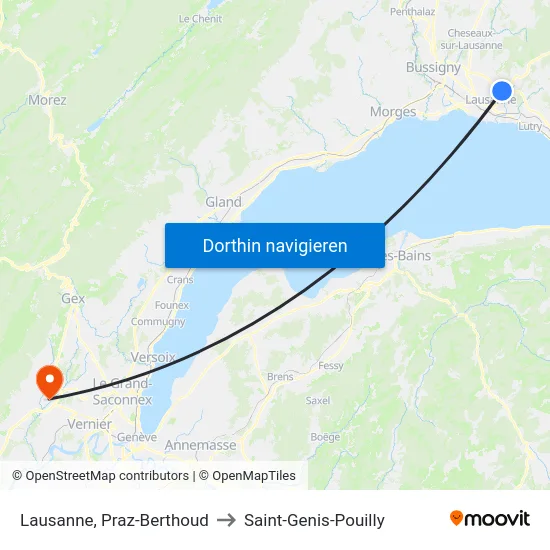 Lausanne, Praz-Berthoud to Saint-Genis-Pouilly map