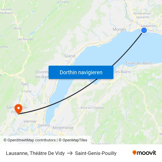 Lausanne, Théâtre De Vidy to Saint-Genis-Pouilly map