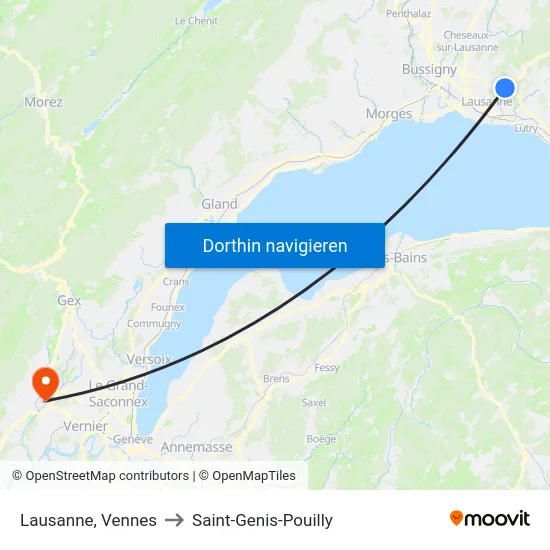 Lausanne, Vennes to Saint-Genis-Pouilly map