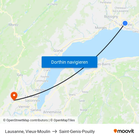 Lausanne, Vieux-Moulin to Saint-Genis-Pouilly map