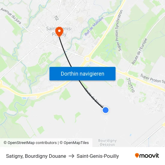 Satigny, Bourdigny Douane to Saint-Genis-Pouilly map