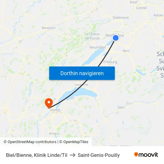 Biel/Bienne, Klinik Linde/Til to Saint-Genis-Pouilly map
