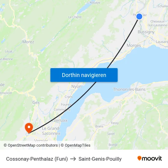 Cossonay-Penthalaz (Funi) to Saint-Genis-Pouilly map