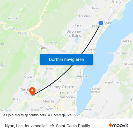 Nyon, Les Jouvencelles to Saint-Genis-Pouilly map