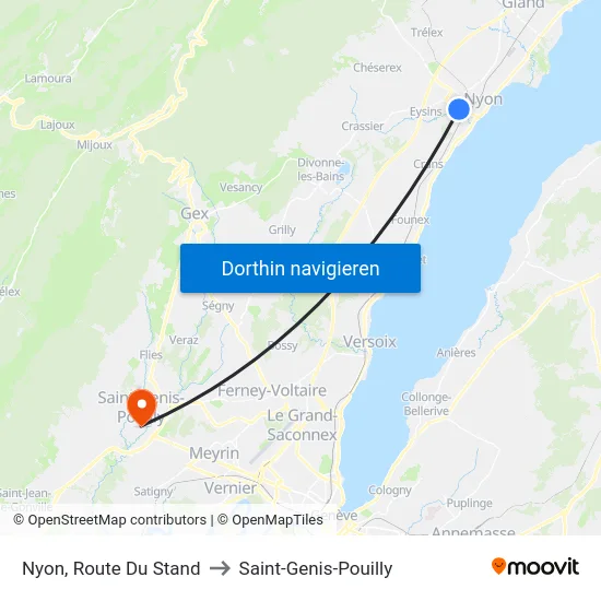Nyon, Route Du Stand to Saint-Genis-Pouilly map