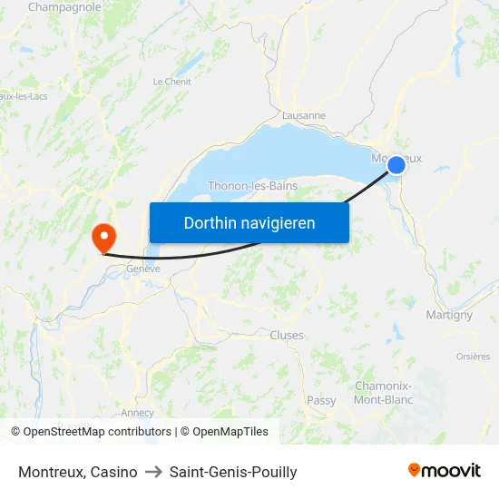 Montreux, Casino to Saint-Genis-Pouilly map