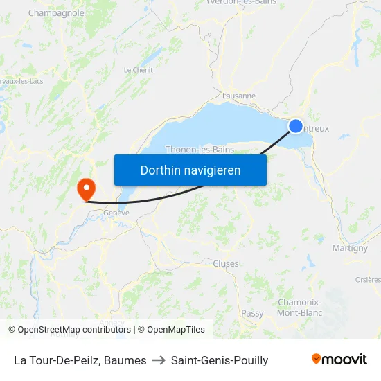 La Tour-De-Peilz, Baumes to Saint-Genis-Pouilly map