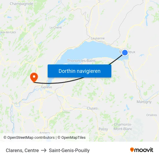 Clarens, Centre to Saint-Genis-Pouilly map