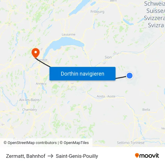 Zermatt, Bahnhof to Saint-Genis-Pouilly map