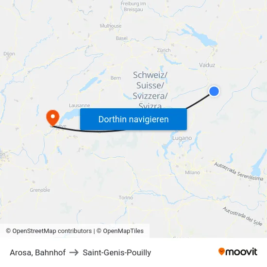 Arosa, Bahnhof to Saint-Genis-Pouilly map