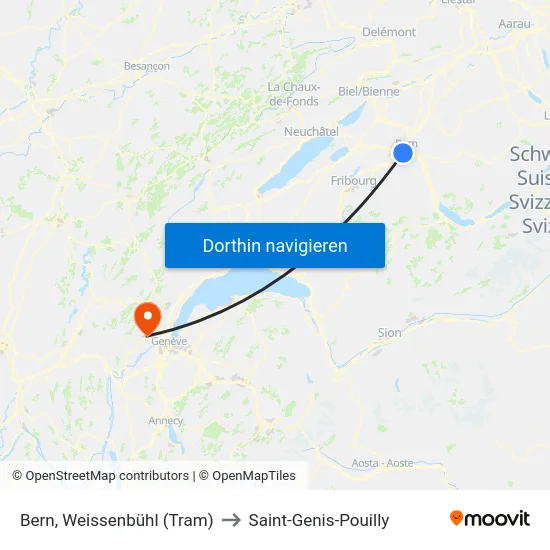 Bern, Weissenbühl (Tram) to Saint-Genis-Pouilly map