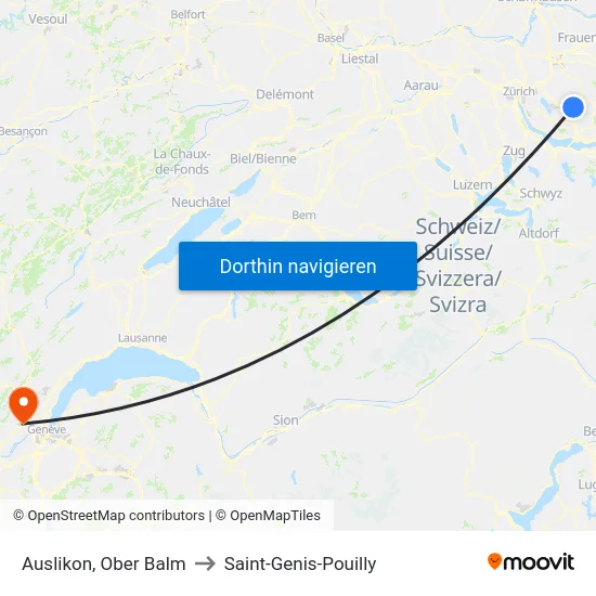 Auslikon, Ober Balm to Saint-Genis-Pouilly map