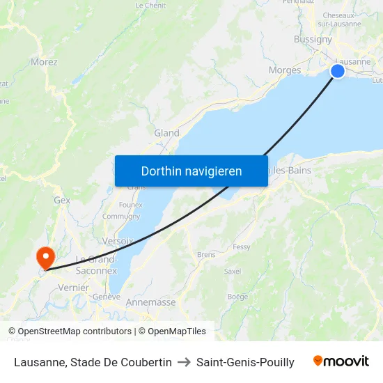 Lausanne, Stade De Coubertin to Saint-Genis-Pouilly map