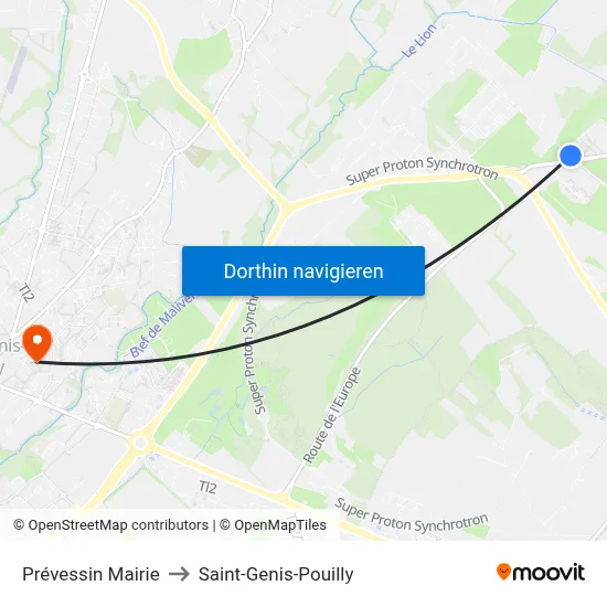Prévessin Mairie to Saint-Genis-Pouilly map