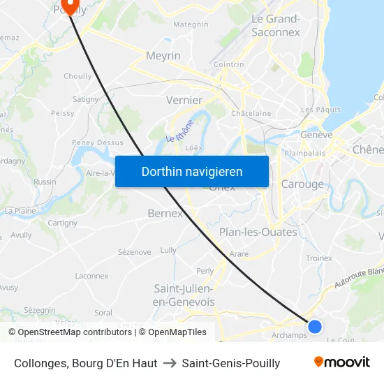 Collonges, Bourg D'En Haut to Saint-Genis-Pouilly map