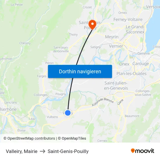 Valleiry, Mairie to Saint-Genis-Pouilly map