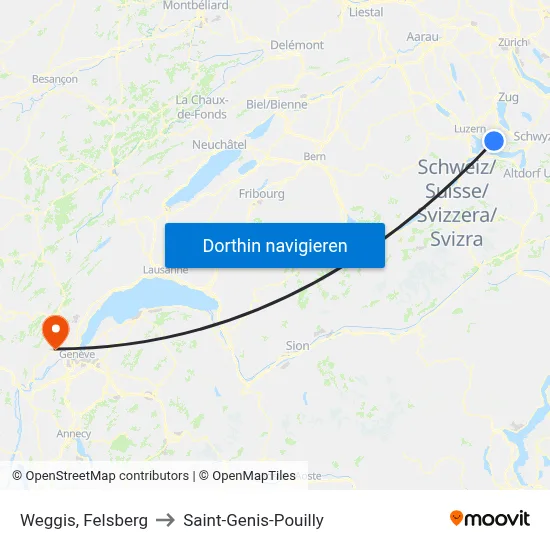 Weggis, Felsberg to Saint-Genis-Pouilly map