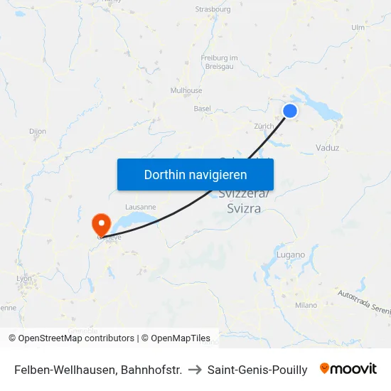 Felben-Wellhausen, Bahnhofstr. to Saint-Genis-Pouilly map