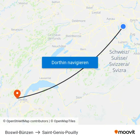 Boswil-Bünzen, Bahnhof to Saint-Genis-Pouilly map