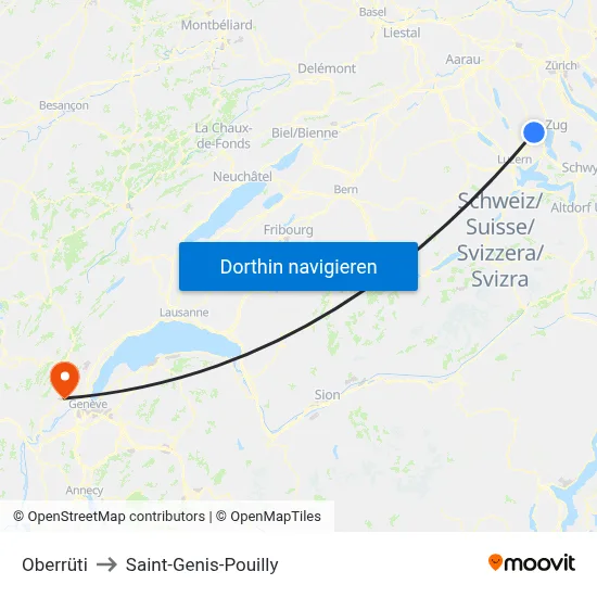 Oberrüti to Saint-Genis-Pouilly map