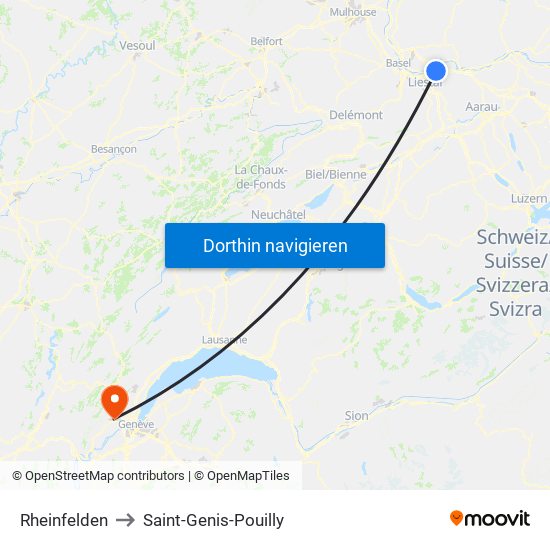 Rheinfelden to Saint-Genis-Pouilly map