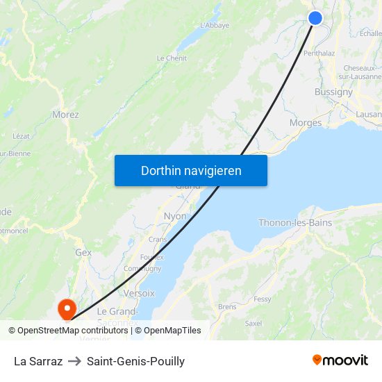 La Sarraz to Saint-Genis-Pouilly map