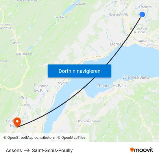 Assens to Saint-Genis-Pouilly map