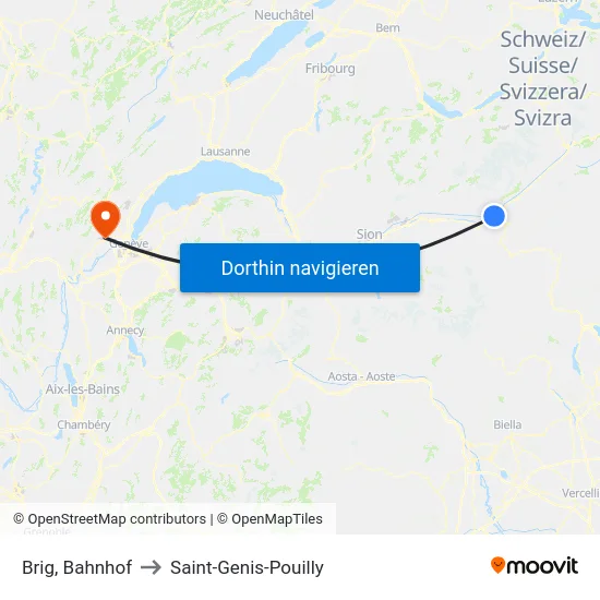 Brig, Bahnhof to Saint-Genis-Pouilly map