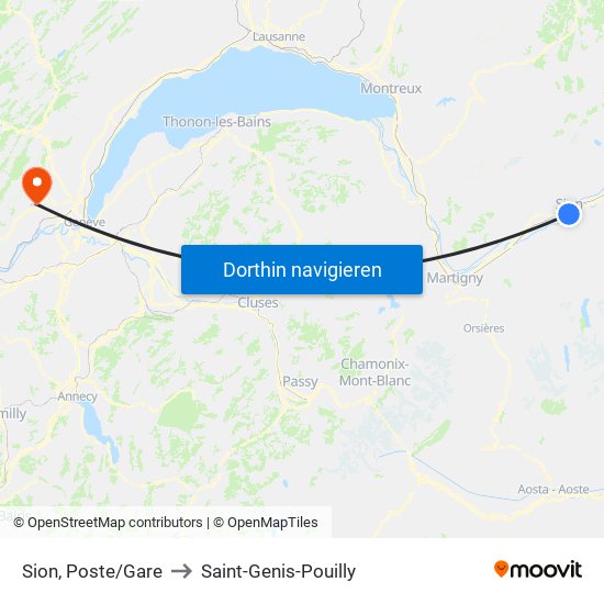 Sion, Poste/Gare to Saint-Genis-Pouilly map