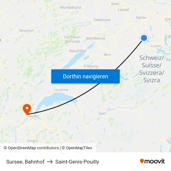 Sursee, Bahnhof to Saint-Genis-Pouilly map