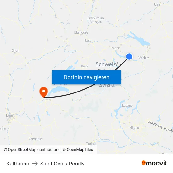 Kaltbrunn to Saint-Genis-Pouilly map