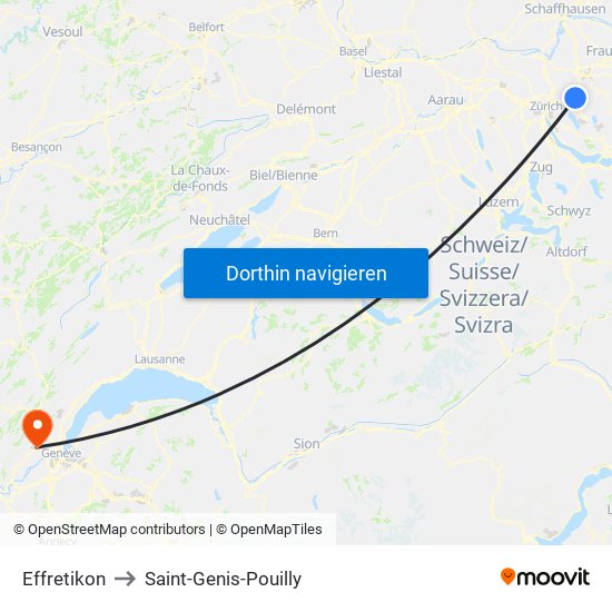 Effretikon to Saint-Genis-Pouilly map