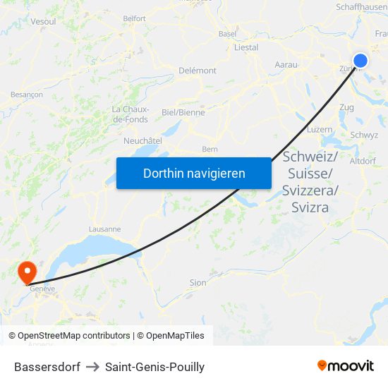 Bassersdorf to Saint-Genis-Pouilly map