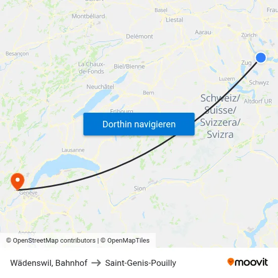 Wädenswil, Bahnhof to Saint-Genis-Pouilly map