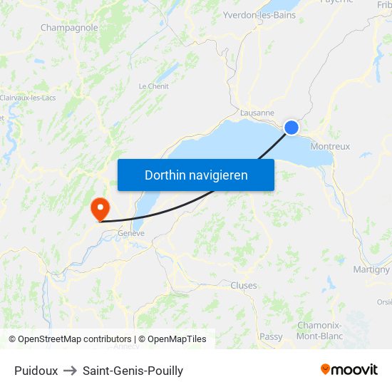 Puidoux to Saint-Genis-Pouilly map