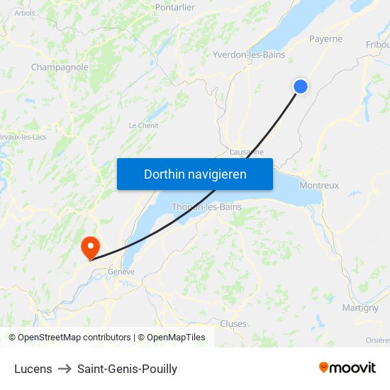 Lucens to Saint-Genis-Pouilly map