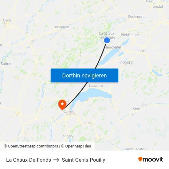 La Chaux-De-Fonds to Saint-Genis-Pouilly map