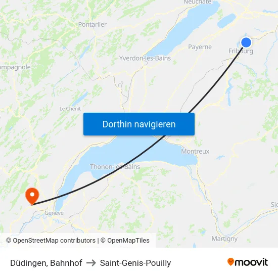 Düdingen, Bahnhof to Saint-Genis-Pouilly map