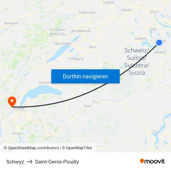 Schwyz to Saint-Genis-Pouilly map