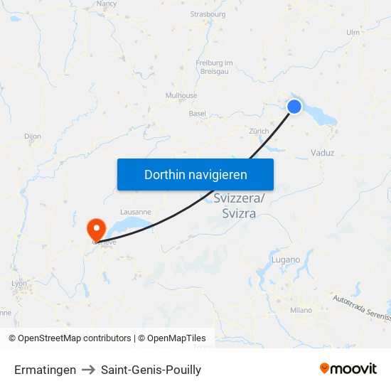 Ermatingen to Saint-Genis-Pouilly map