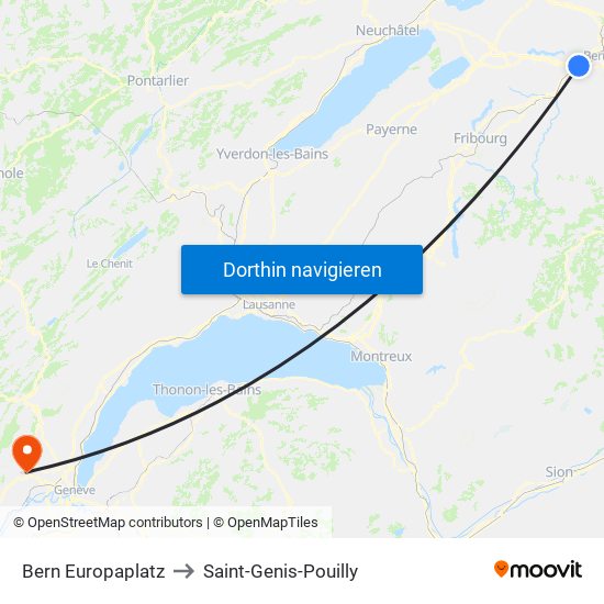 Bern  Europaplatz to Saint-Genis-Pouilly map