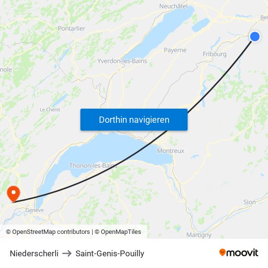 Niederscherli to Saint-Genis-Pouilly map