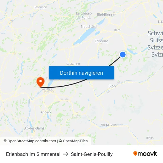 Erlenbach Im Simmental to Saint-Genis-Pouilly map