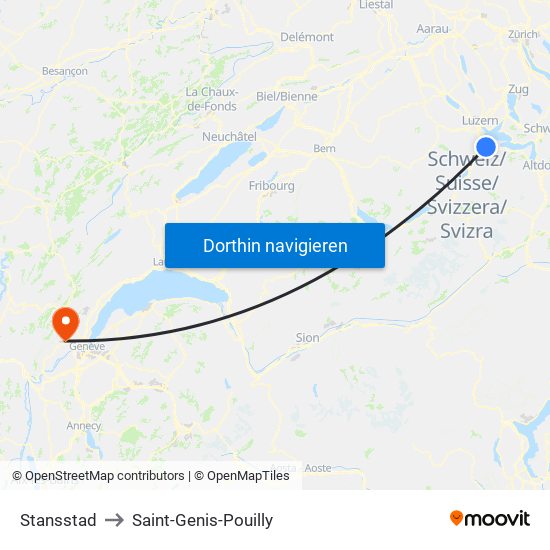 Stansstad to Saint-Genis-Pouilly map