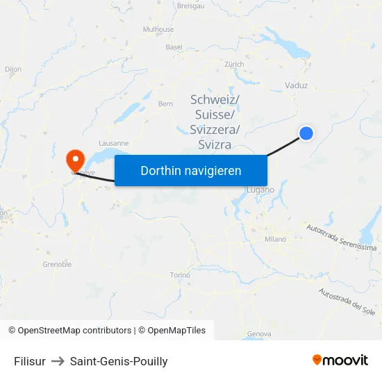 Filisur to Saint-Genis-Pouilly map