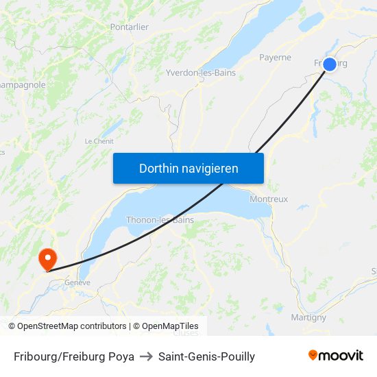 Fribourg/Freiburg Poya to Saint-Genis-Pouilly map